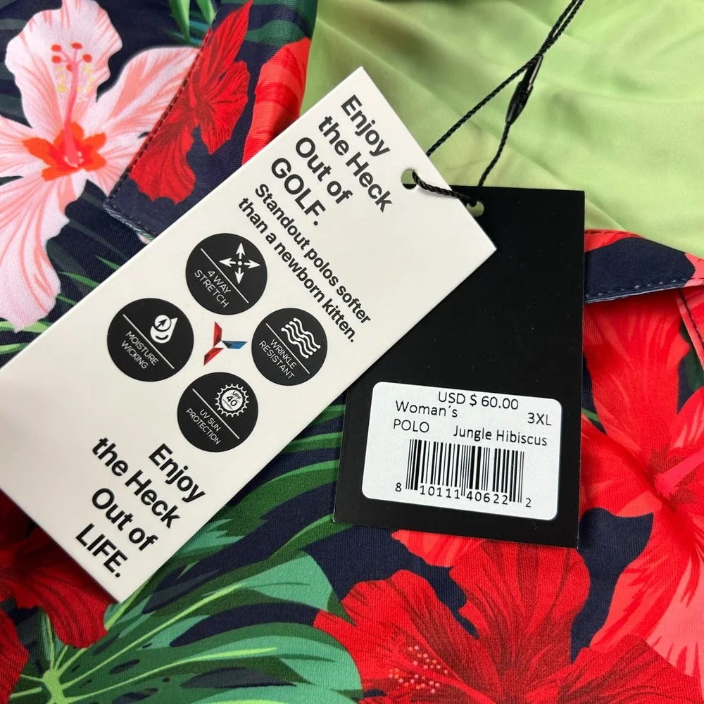 Yatta Golf Polo Shirt Womens 3XL Jungle Hibiscus Tropical Floral Performance New - Picture 3 of 6